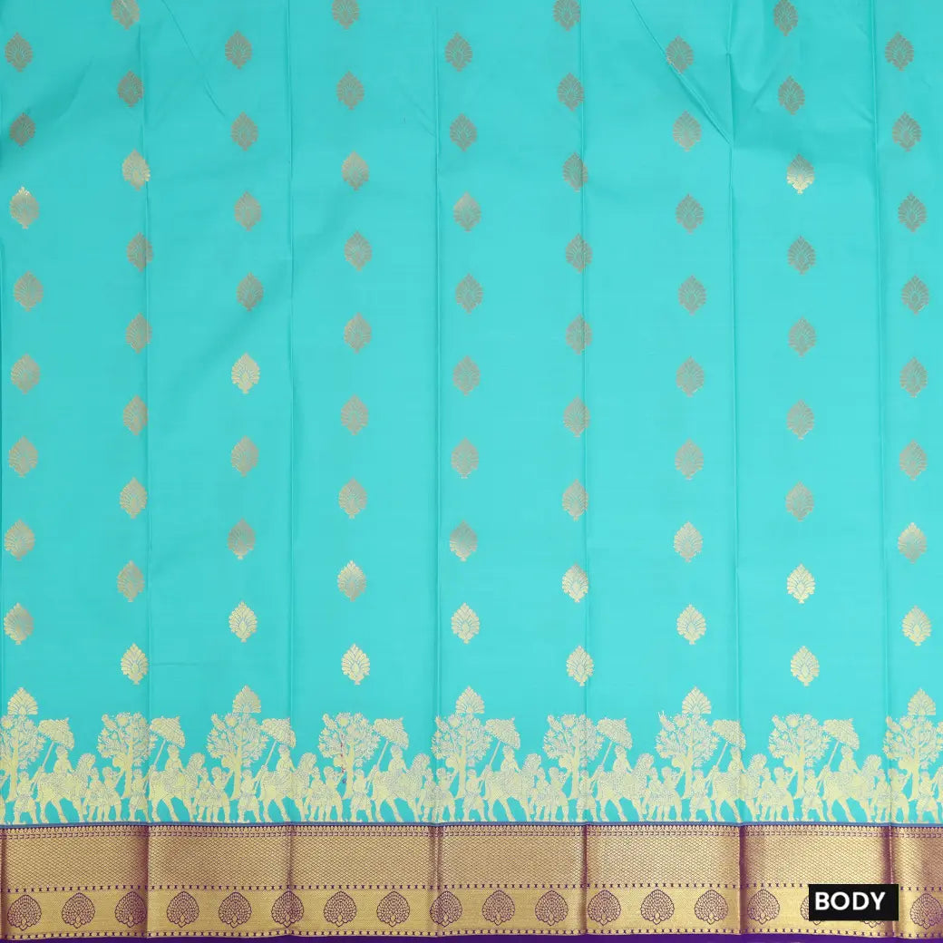 Sky Blue With Purple Copper Zari Border Korvai Silk Saree