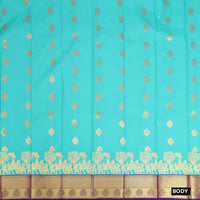 Sky Blue With Purple Copper Zari Border Korvai Silk Saree