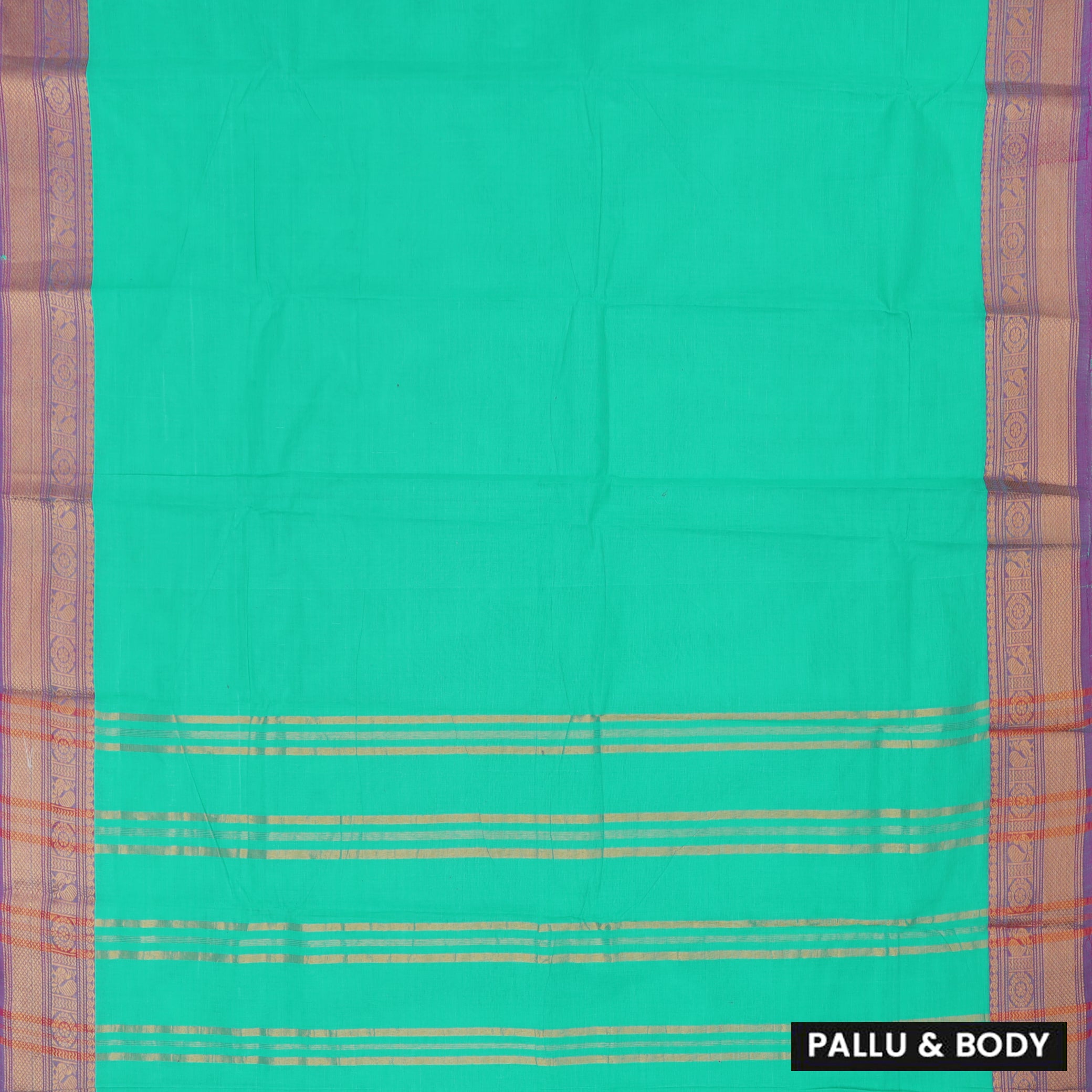 Seafoam Green With Purple Pure Chettinad Cotton Saree without Blouse