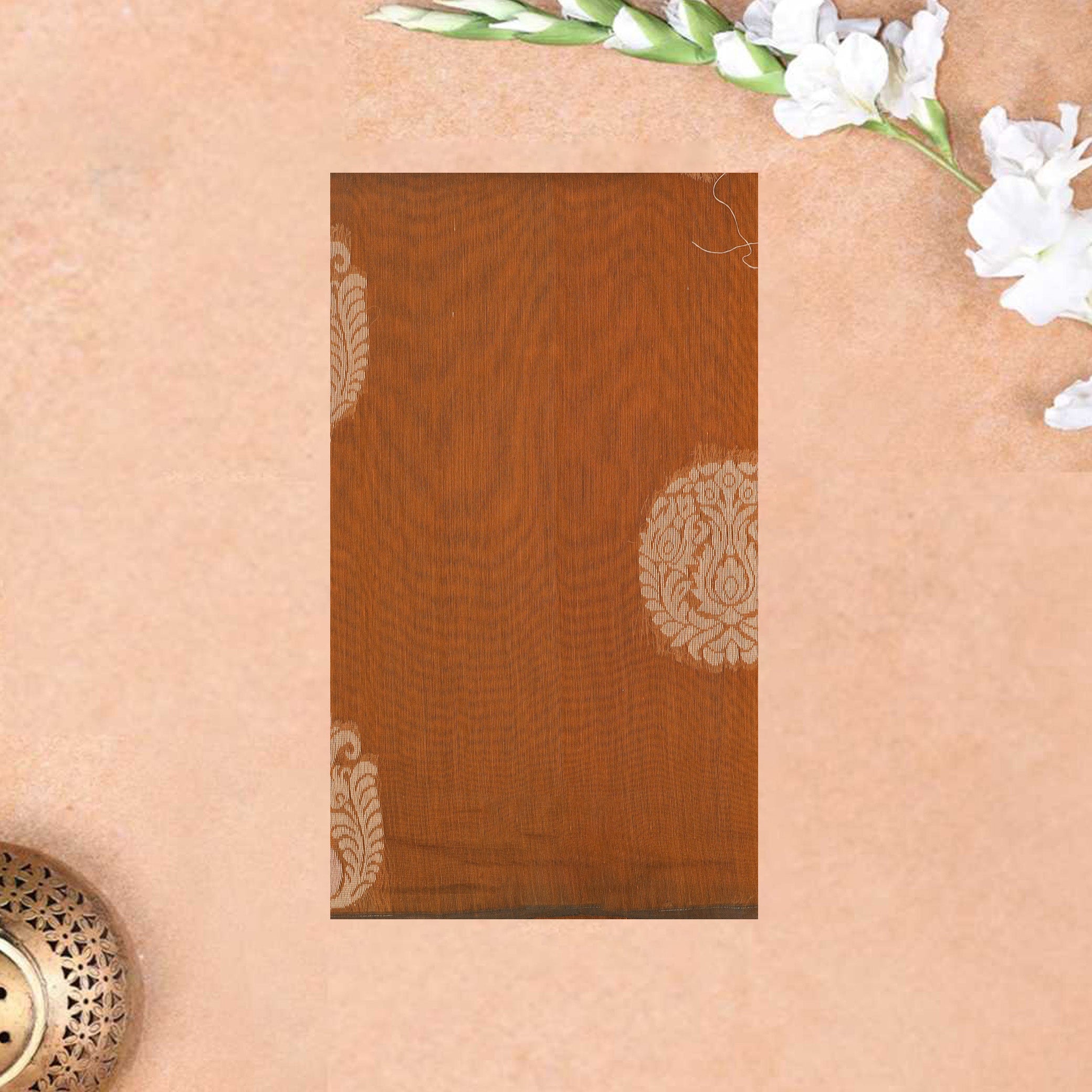 Burnt Orange With Sandal Zari  Silk Cotton Saree