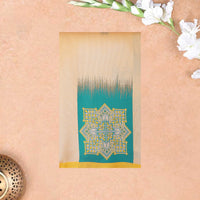 Light Golden Yellow with Green Litchi Silk Saree