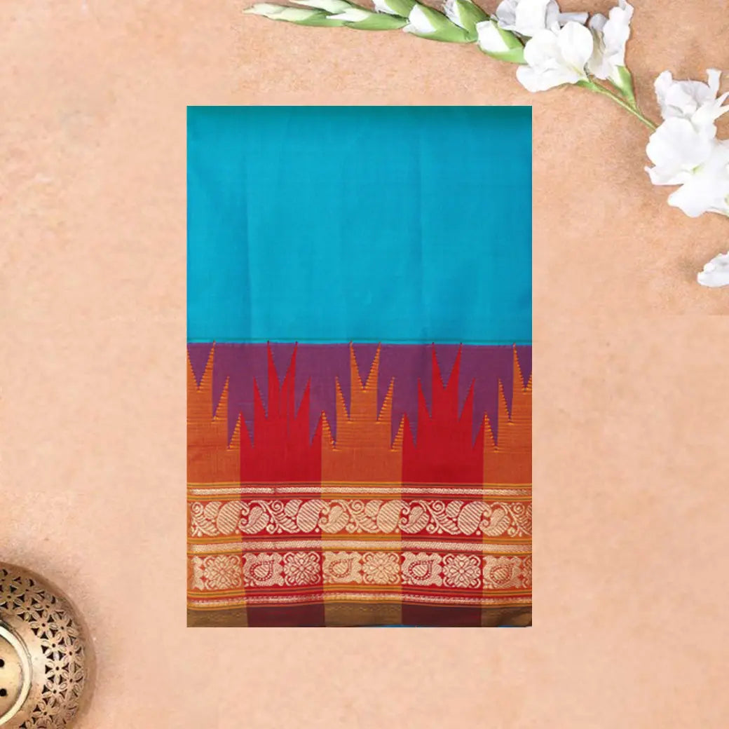 Sky  Blue with Crimson Red hamsam silk saree