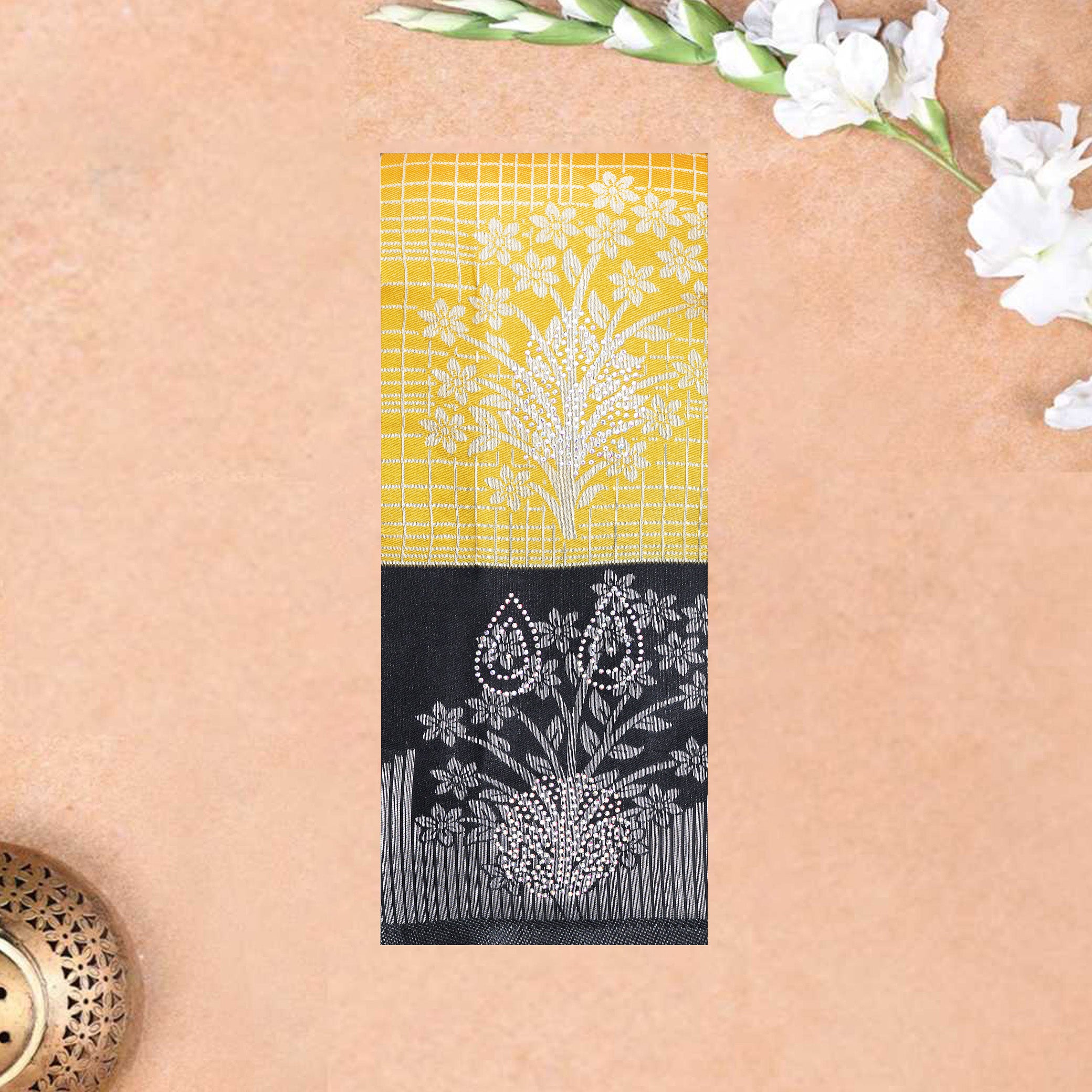 Yellow with Block Kubera Silk Saree