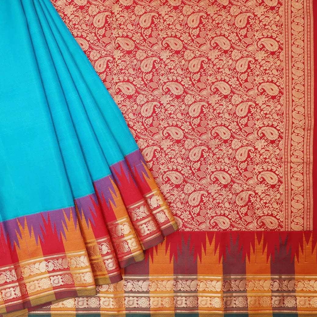 Sky  Blue with Crimson Red hamsam silk saree