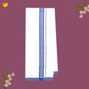 White with BLUE Fancy BIG BORDRE Cotton Men’s Dhoti