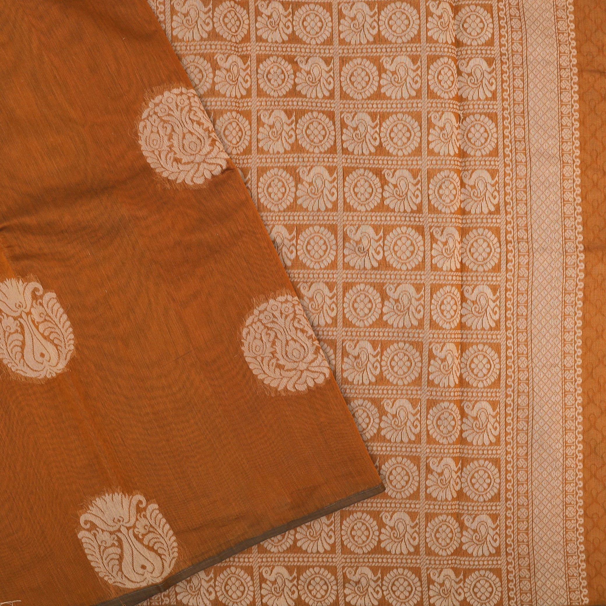Burnt Orange With Sandal Zari  Silk Cotton Saree