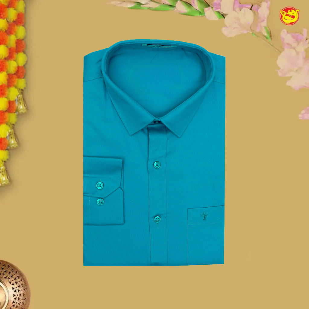 Dark Blue With White Readymade Shirt And Matching Border Dhoti Set for Men