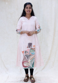 Minnal- Light Peach Color with a multicolored print Ladies Branded Umbrella Top Readymade