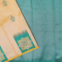 Light Golden Yellow with Green Litchi Silk Saree