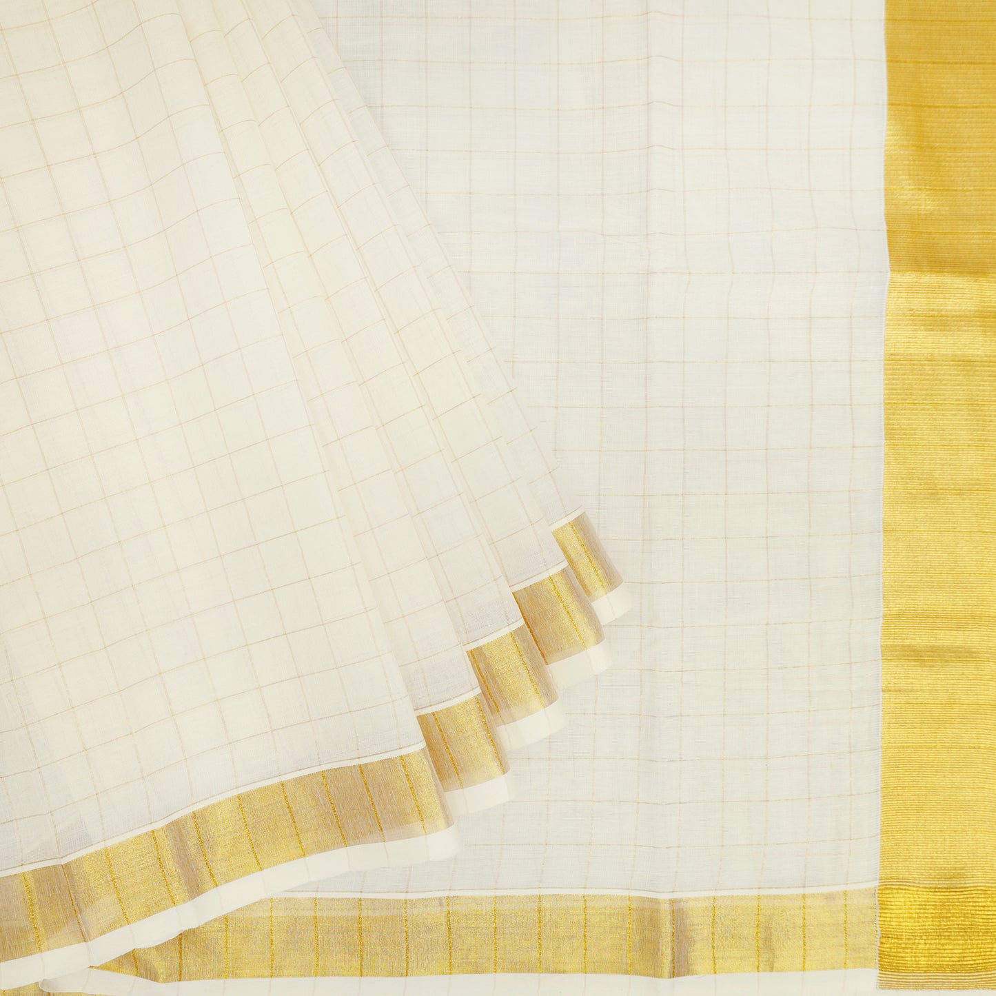 Off White With Golden  Checked traditional kerala onam saree