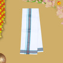 Dark Blue With White Readymade Shirt And Matching Border Dhoti Set for Men