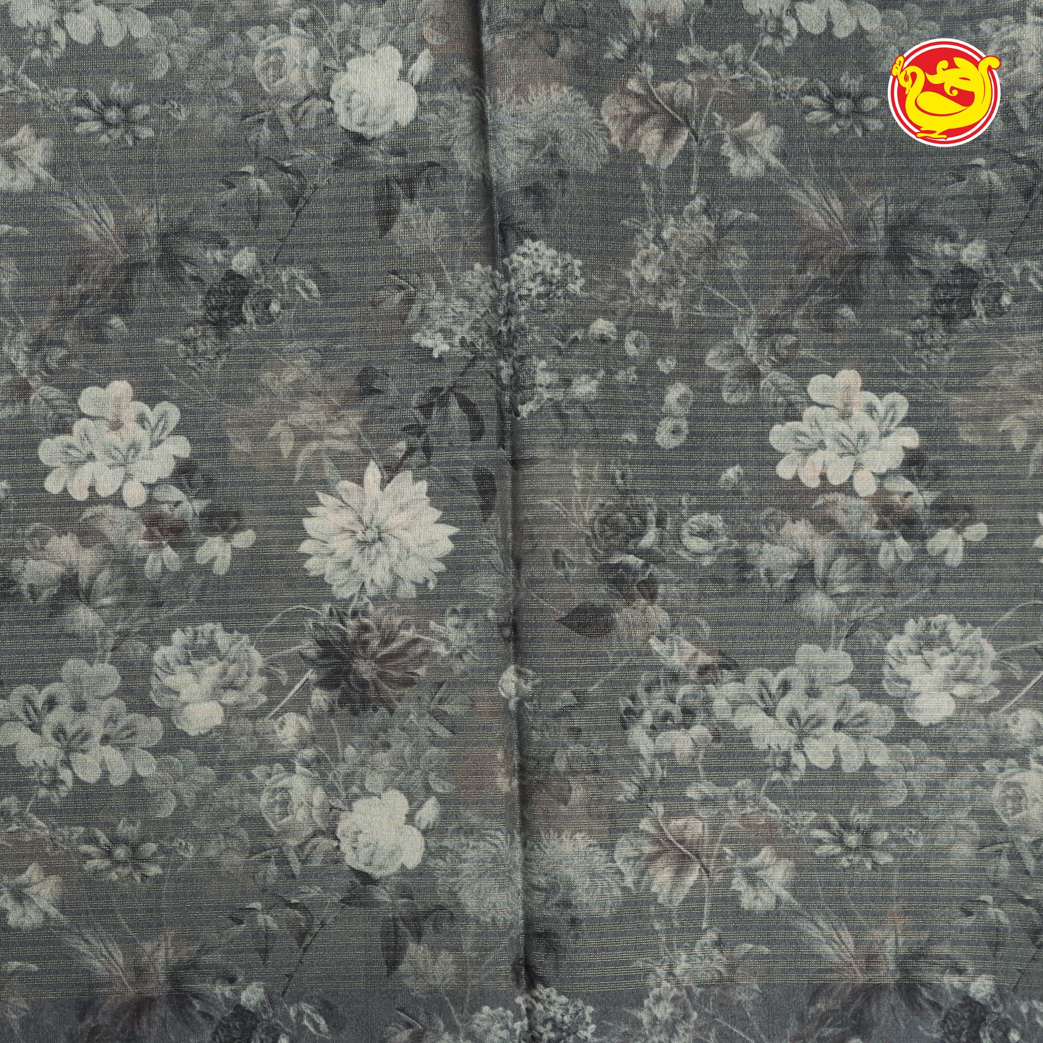 Light grey fancy cotton saree with digital prints