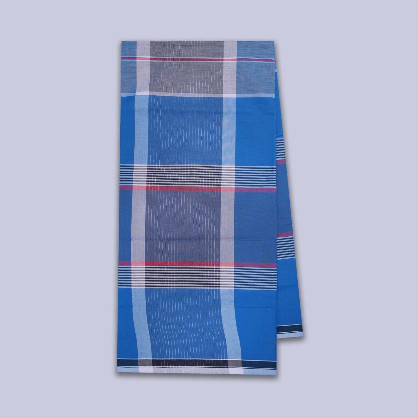 Men’s Sky Blue With Grey Checked Cotton Stitched Lungi