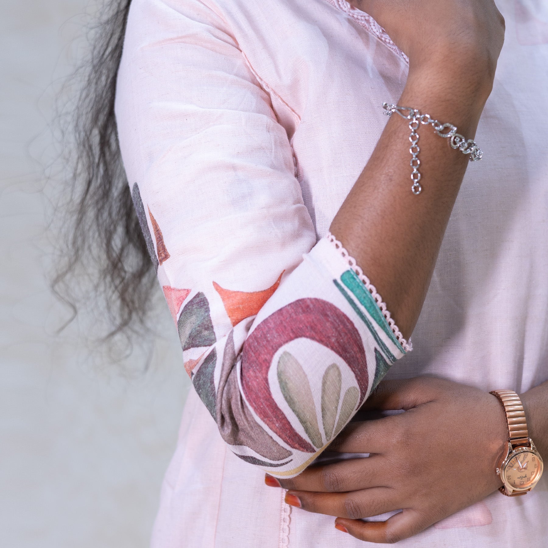 Minnal- Light Peach Color with a multicolored print Ladies Branded Umbrella Top Readymade