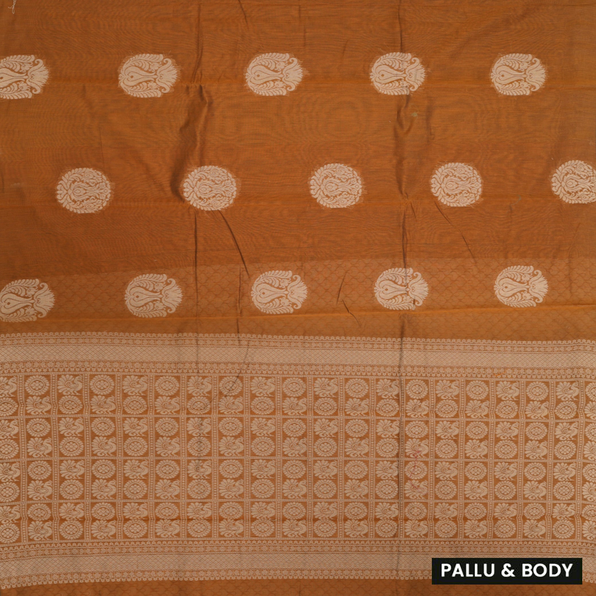 Burnt Orange With Sandal Zari  Silk Cotton Saree