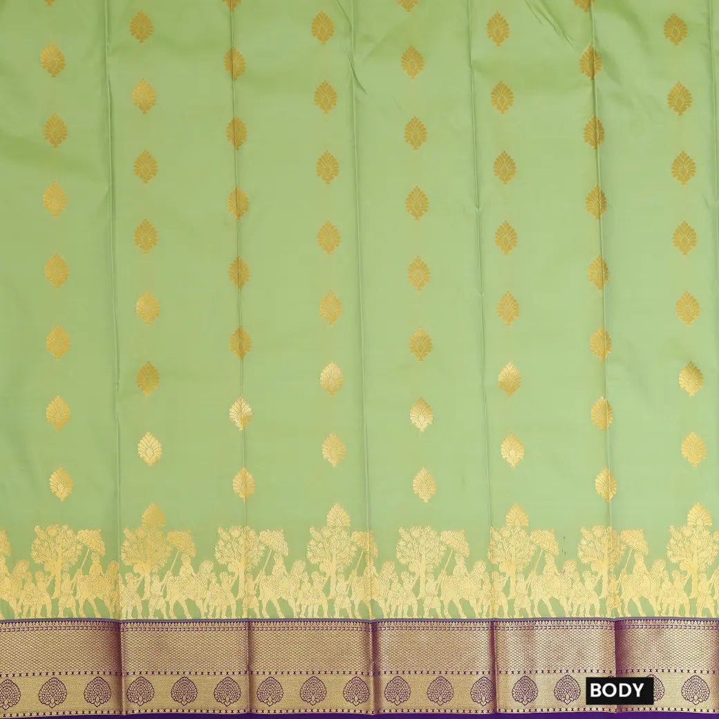 Light Green With Purple Copper Zari Border Korvai Silk Saree