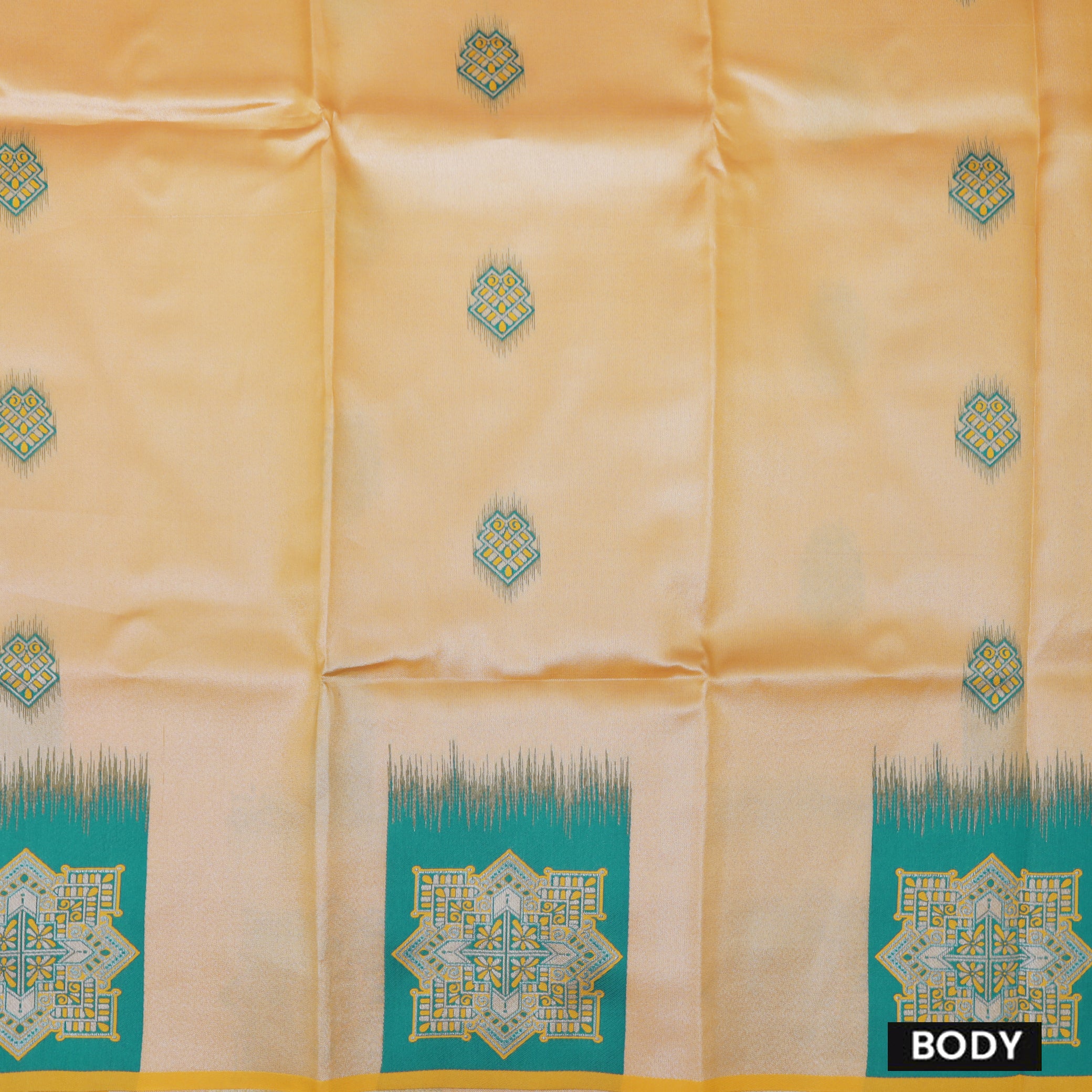 Light Golden Yellow with Green Litchi Silk Saree