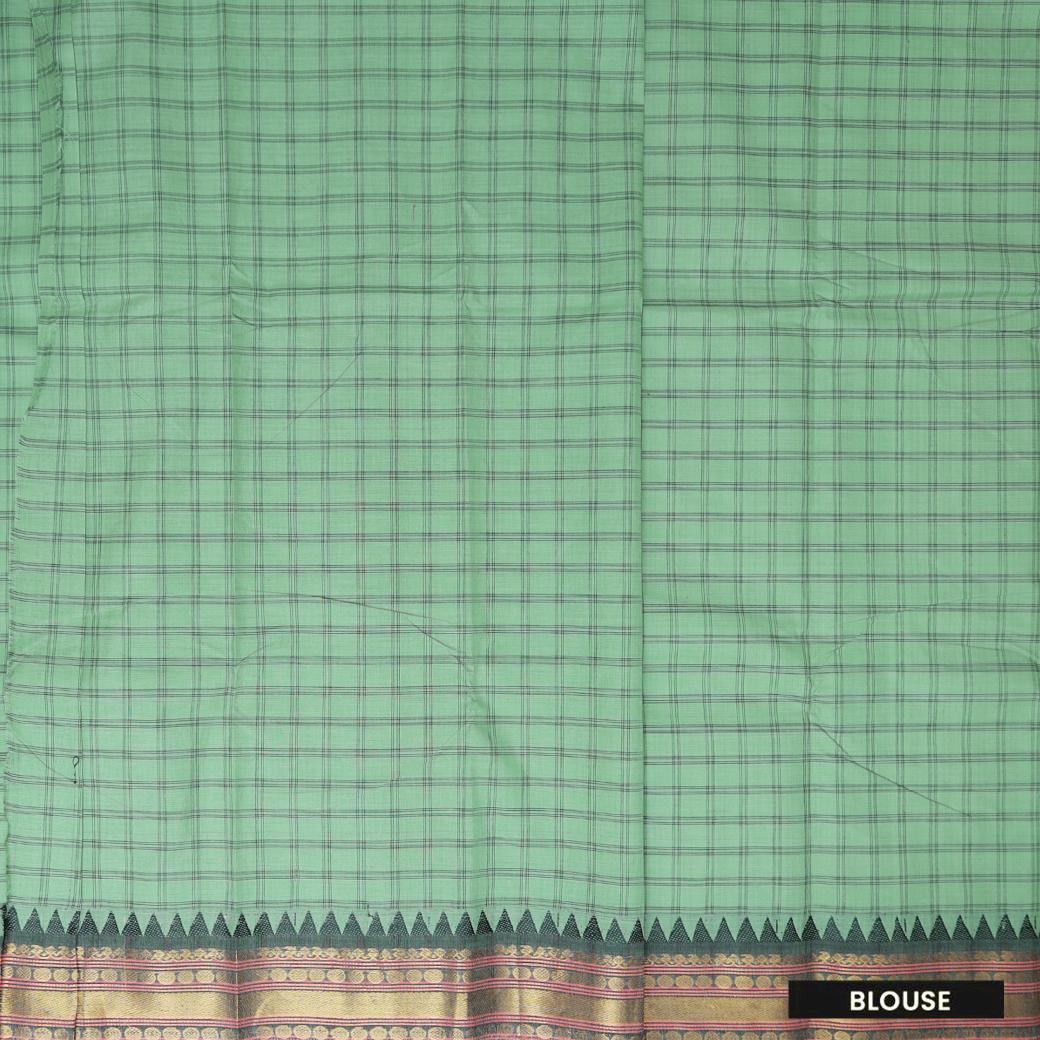 Light Green With Copper Zeri Border Checked Pure Cotton Saree