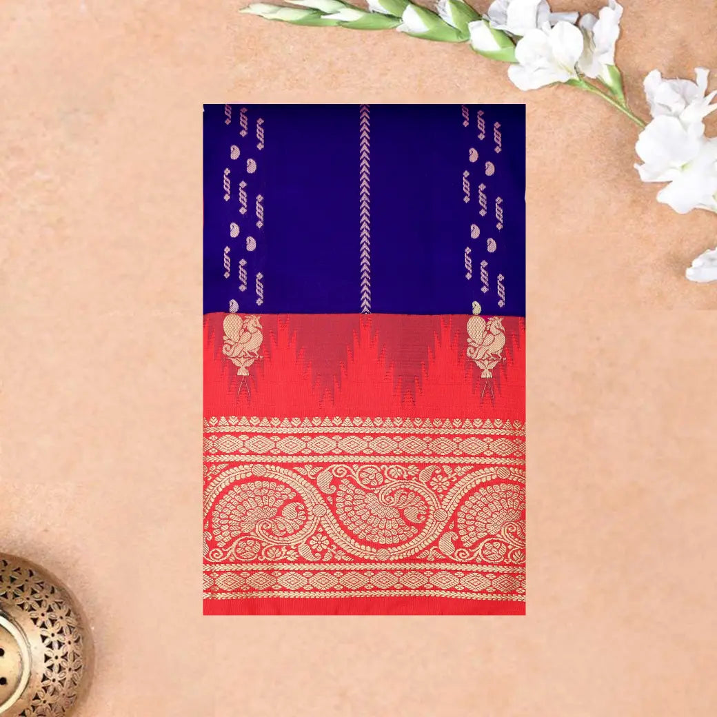 Navy  Blue with Red hamsam silk saree