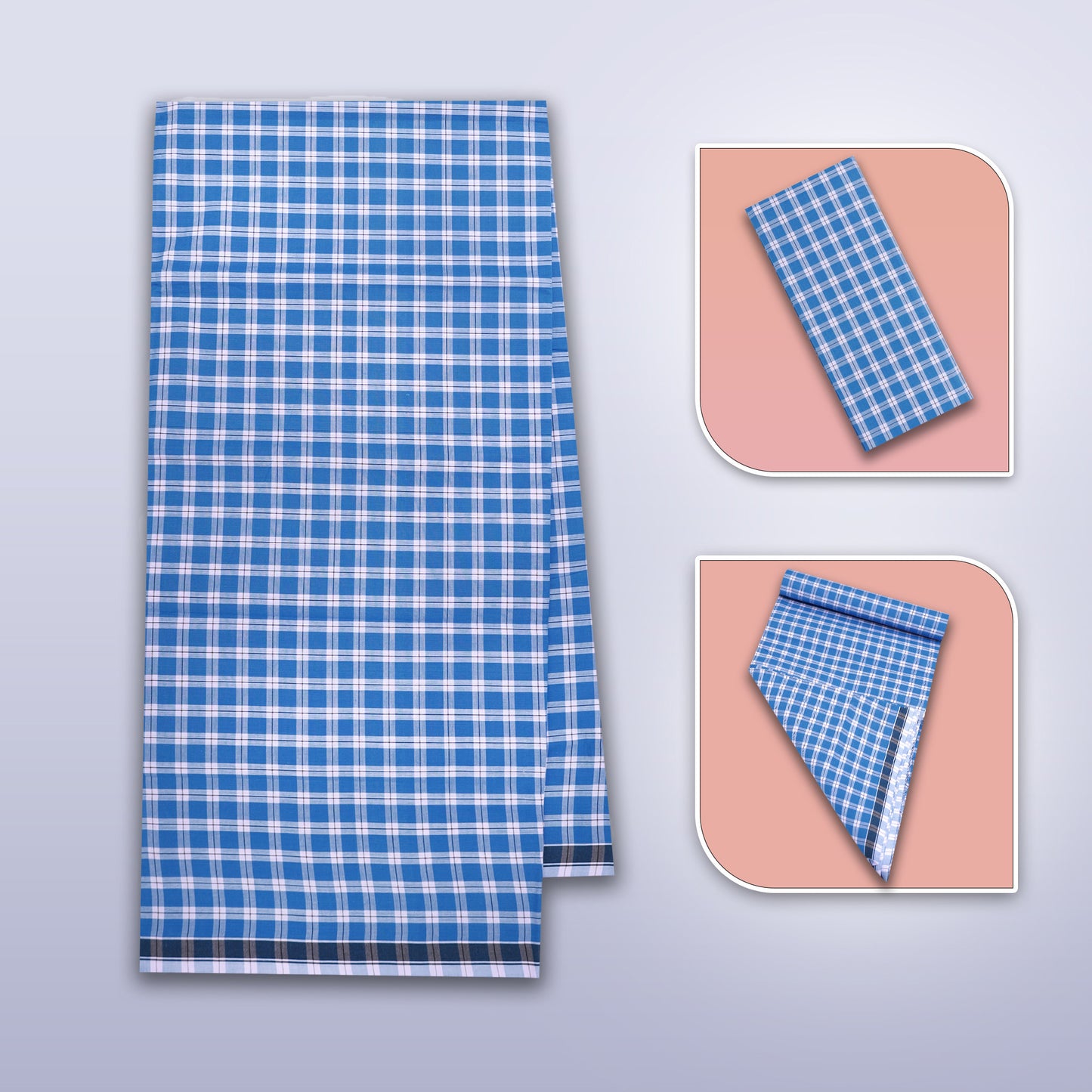 Men’s Blue With White Checked Cotton Stitched Lungi