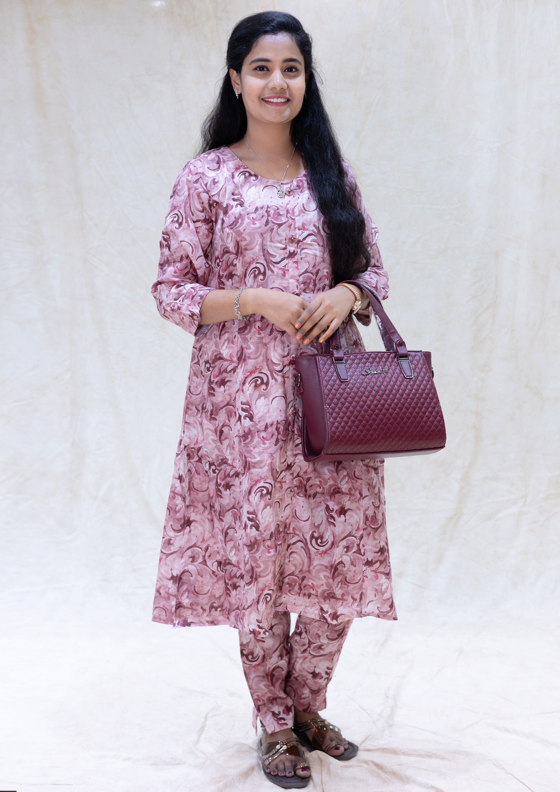 Kaaviya- Dusty rose  Ladies semi linen Co-ord-set Readymade
