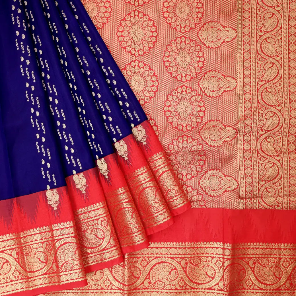 Navy  Blue with Red hamsam silk saree