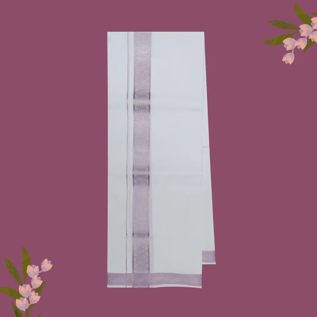 White with Light Pink Fancy Jari Border Single Layer Cotton Men’s Dhoti