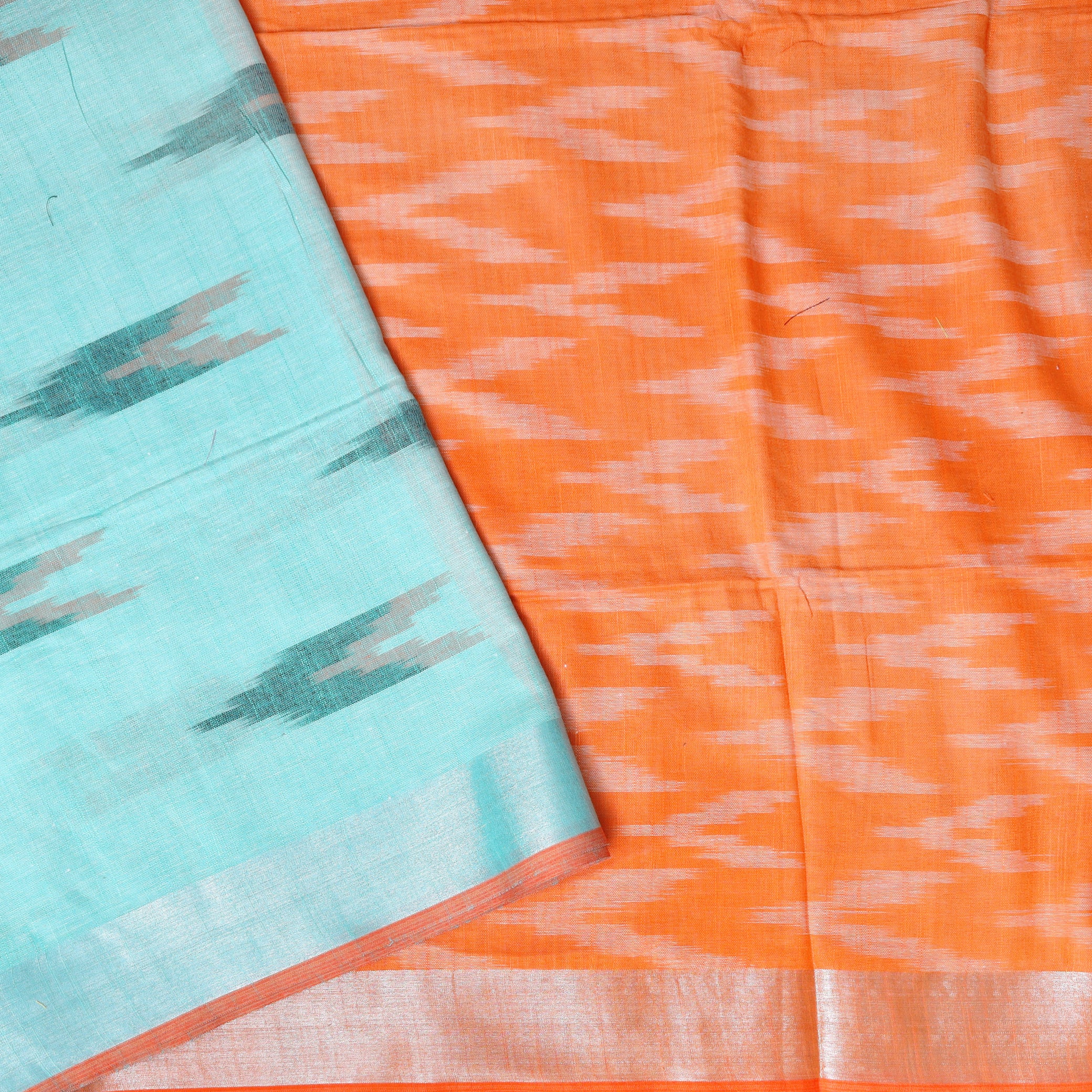 Sky Blue With Orange Trendy Linen Saree