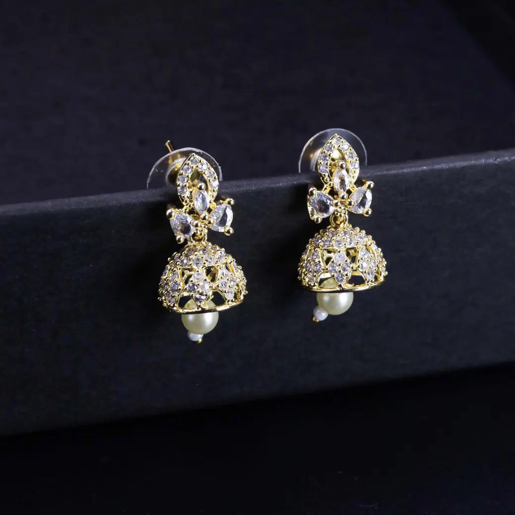 White stone jhumkas with pearl hangings