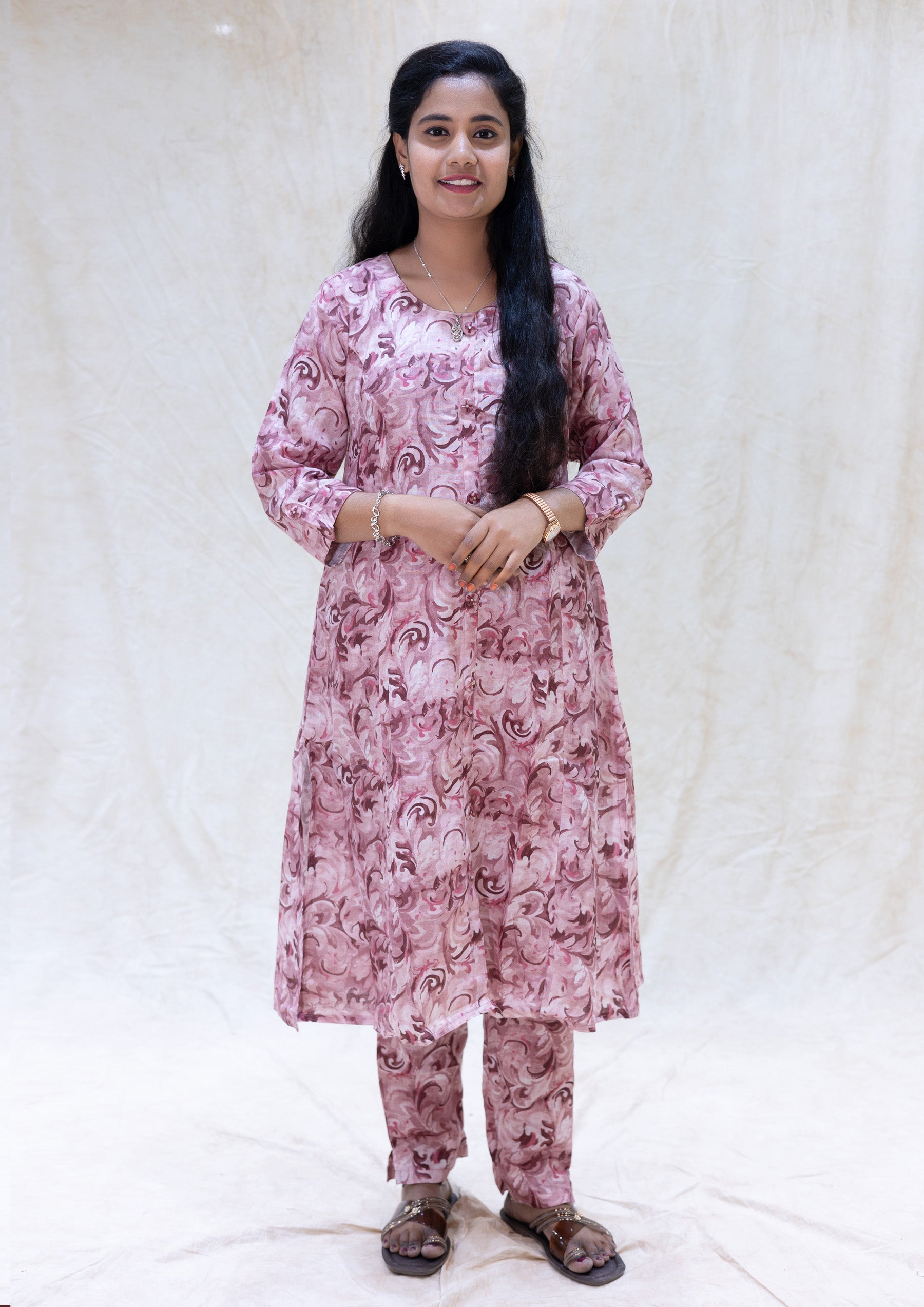 Kaaviya- Dusty rose  Ladies semi linen Co-ord-set Readymade