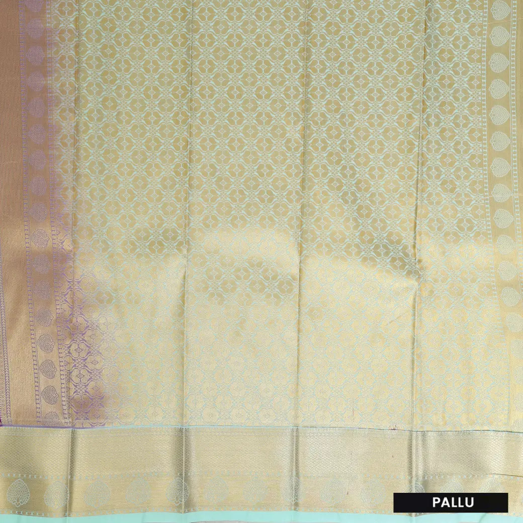 Purple With Pastel Green Copper Zari Border Korvai Silk Saree