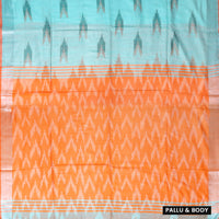 Sky Blue With Orange Trendy Linen Saree