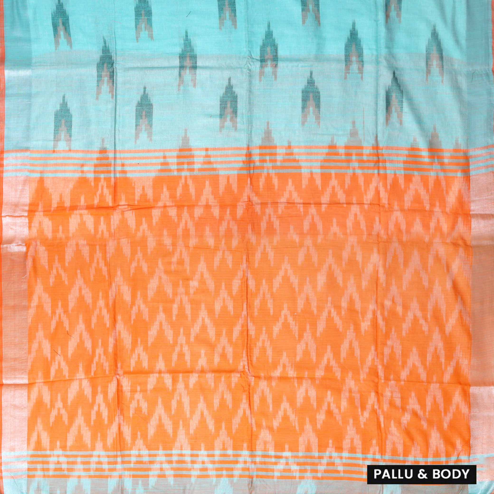 Sky Blue With Orange Trendy Linen Saree