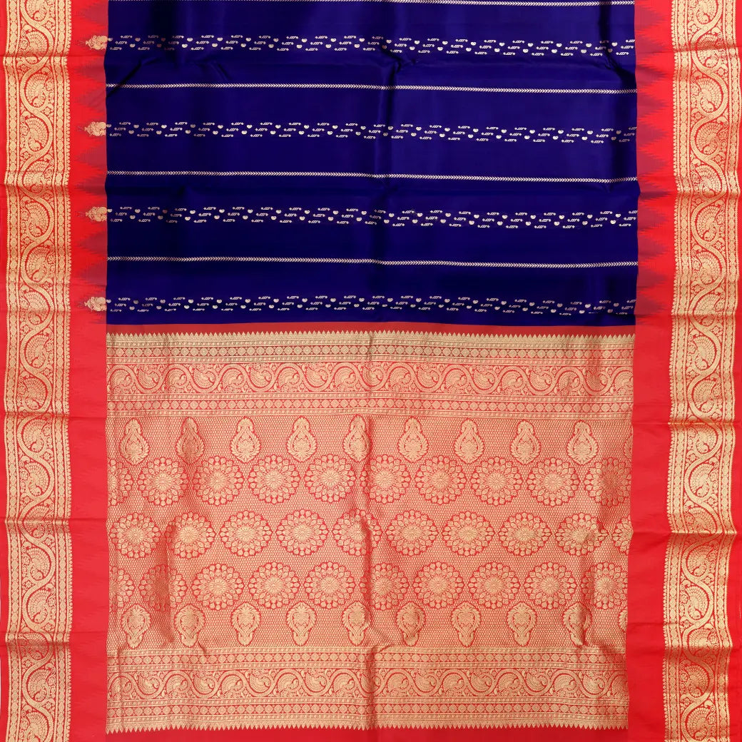Navy  Blue with Red hamsam silk saree