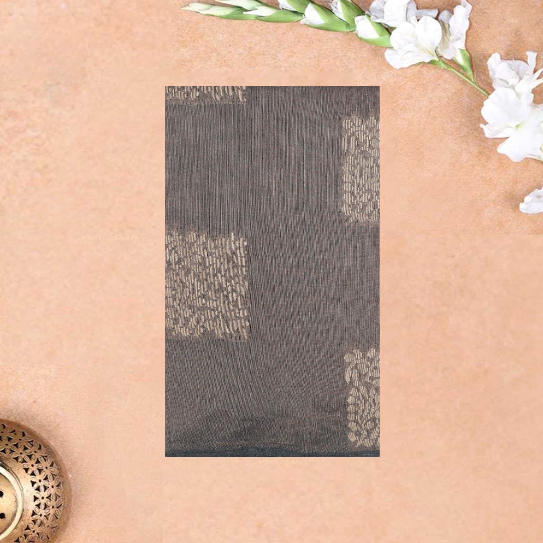 Grey With Sandal Zari  Silk Cotton Saree