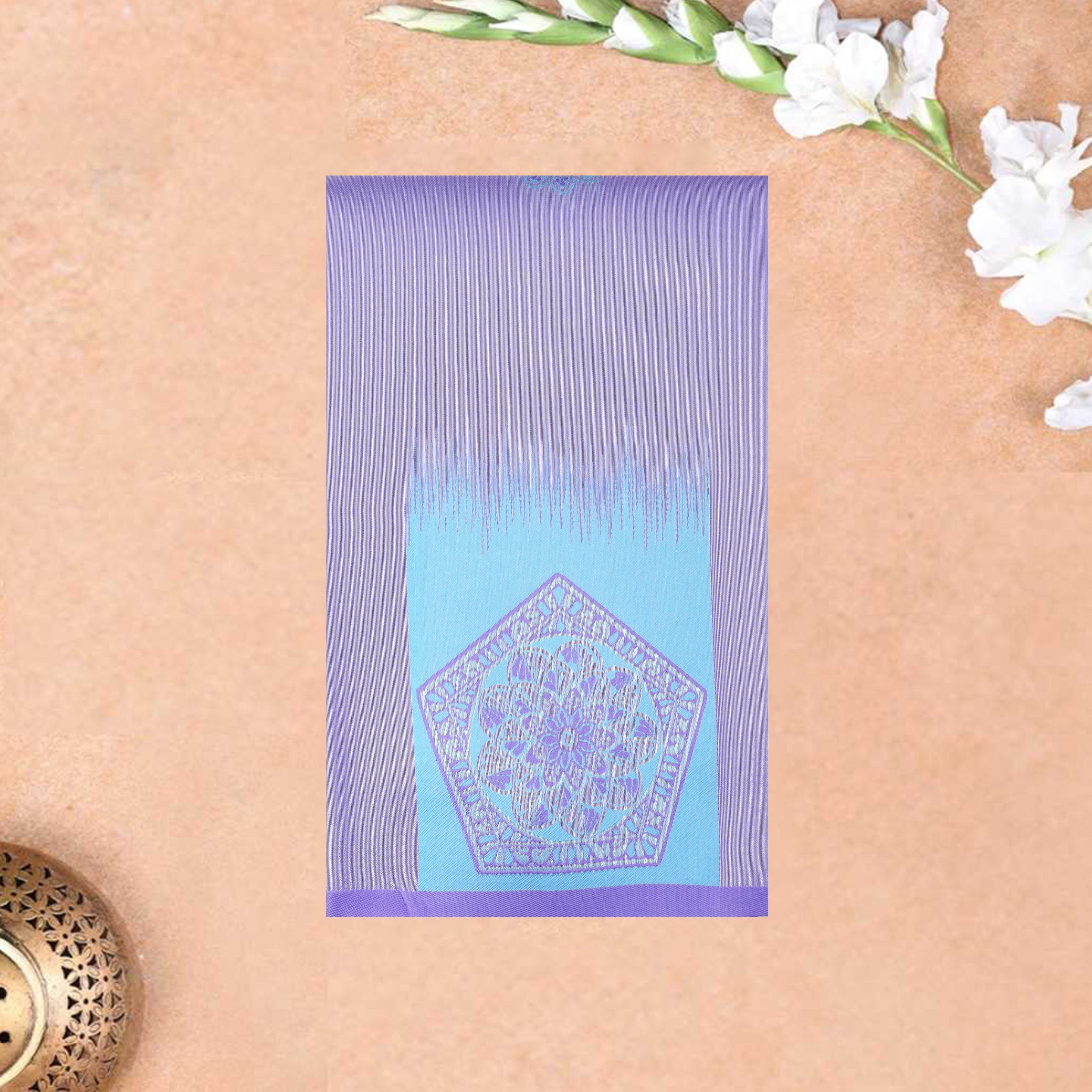 Lavender With Light Blue with Litchi Silk Saree