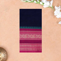 Navy Blue With Magenta Pure Chettinad Cotton Saree without Blouse