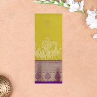 Mustard Green With Purple Copper Zari Border Korvai Silk Saree