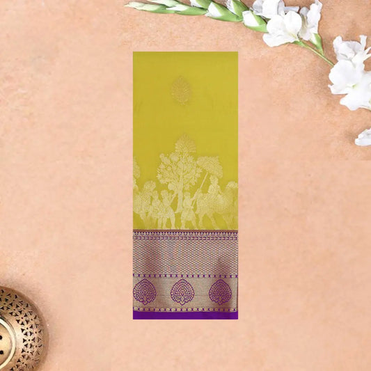 Mustard Green With Purple Copper Zari Border Korvai Silk Saree