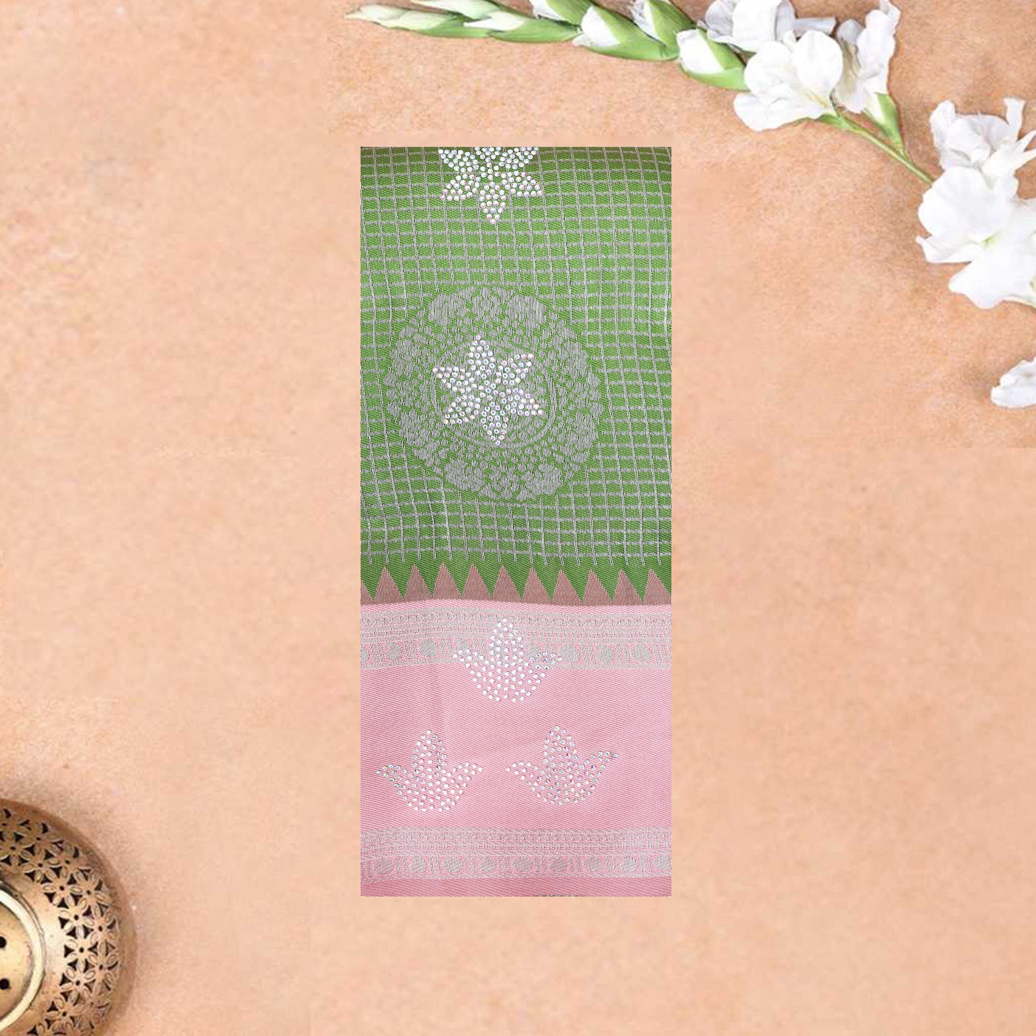 Green with Peach Kubera Silk Saree