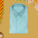 Light Blue Colour Readymade Shirt And Matching Border Dhoti Set For Men