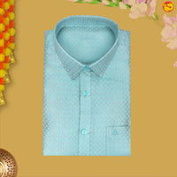 Light Blue Colour Readymade Shirt And Matching Border Dhoti Set For Men