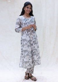 Kaaviya- White, Grey, and Black Ladies semi linen Co-ord-set Readymade