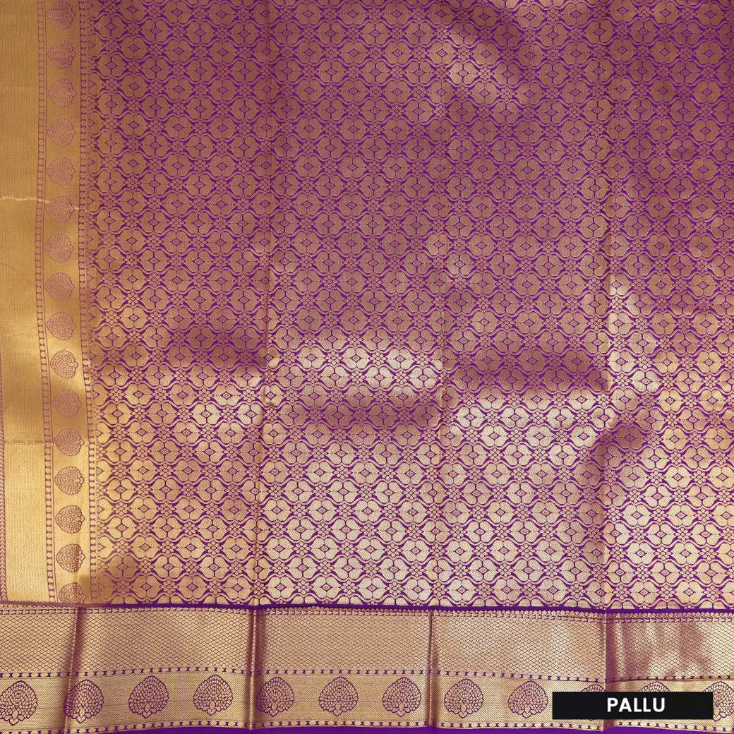 Mustard Green With Purple Copper Zari Border Korvai Silk Saree