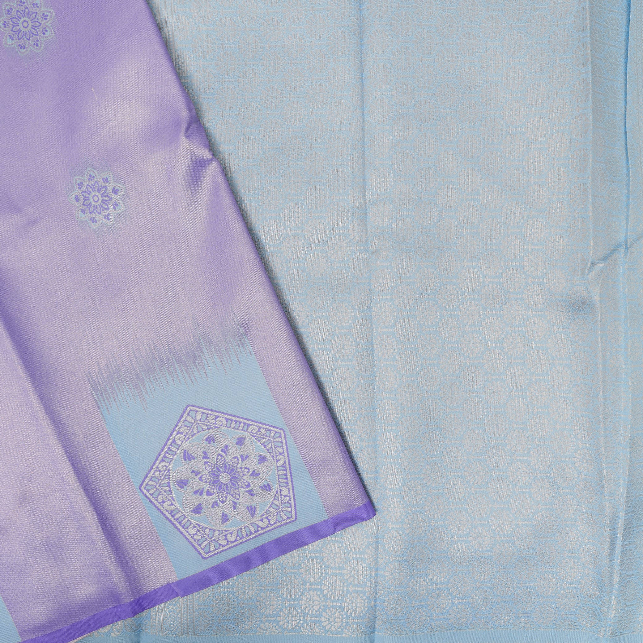 Lavender With Light Blue with Litchi Silk Saree