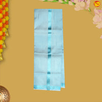 Light Blue Colour Readymade Shirt And Matching Border Dhoti Set For Men