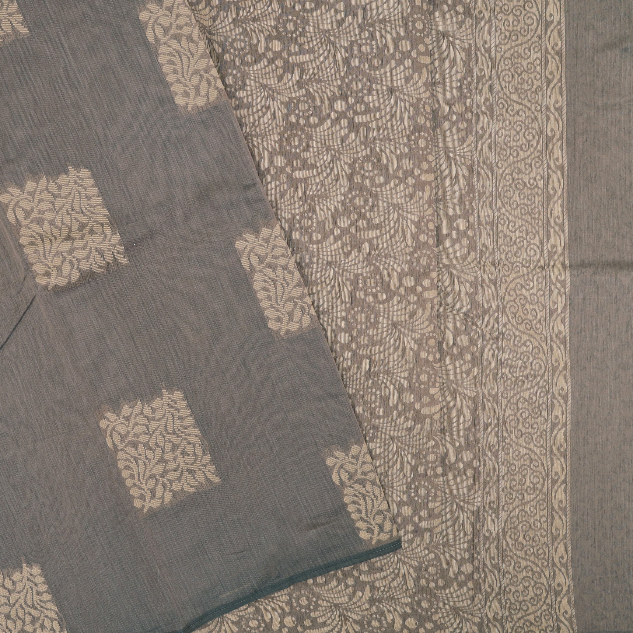 Grey With Sandal Zari  Silk Cotton Saree