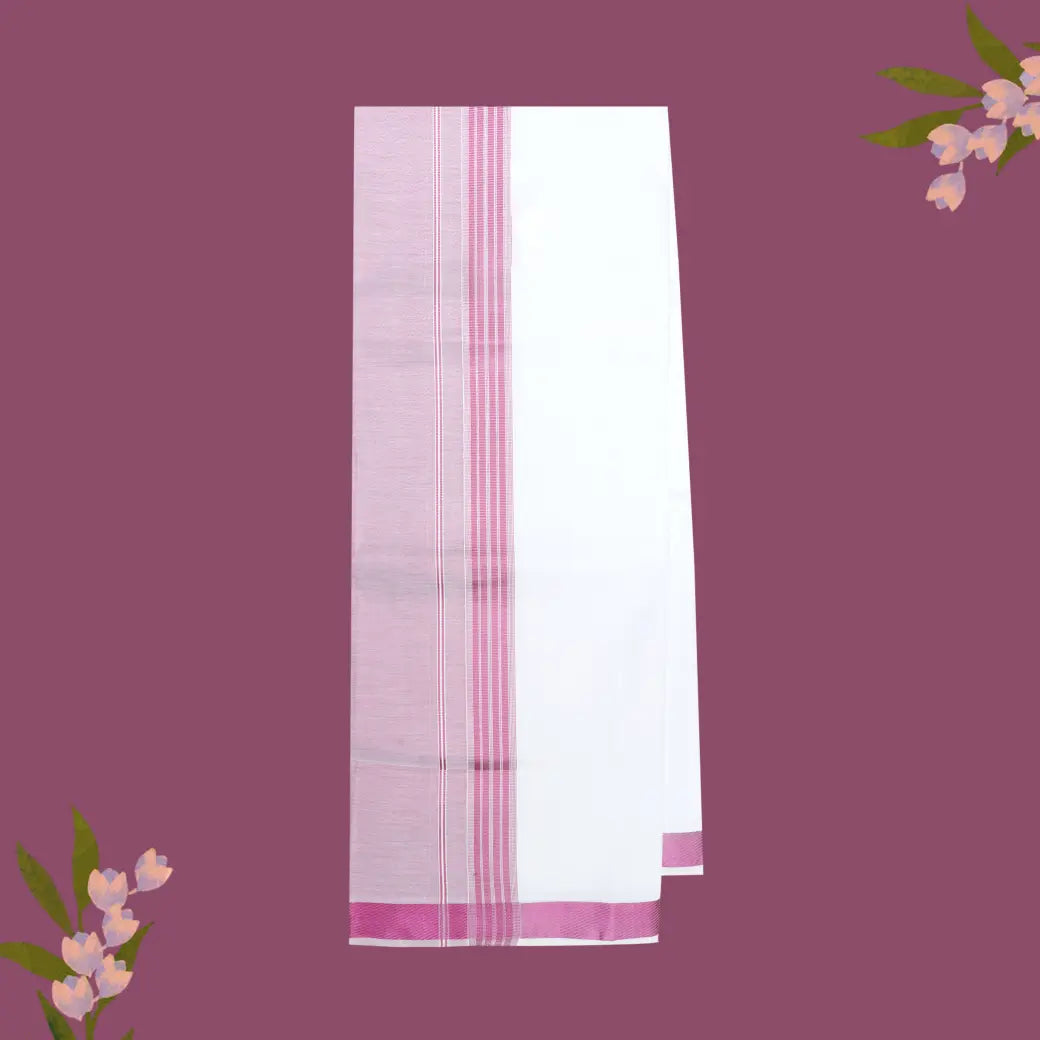 White with Pink Cotton Men’s Dhoti