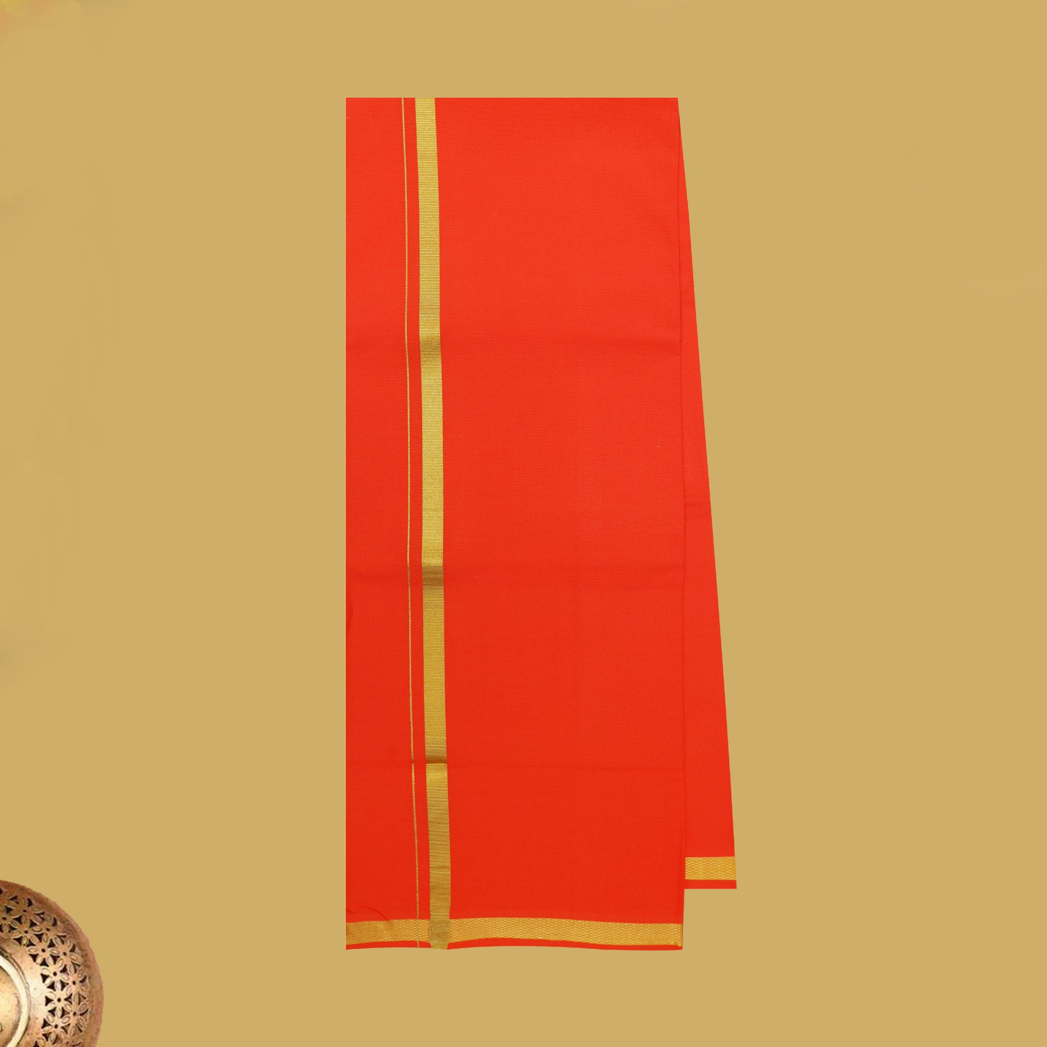 Orange with Gold Border Men's Dhoti