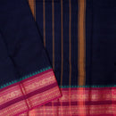 Navy Blue With Magenta Pure Chettinad Cotton Saree without Blouse